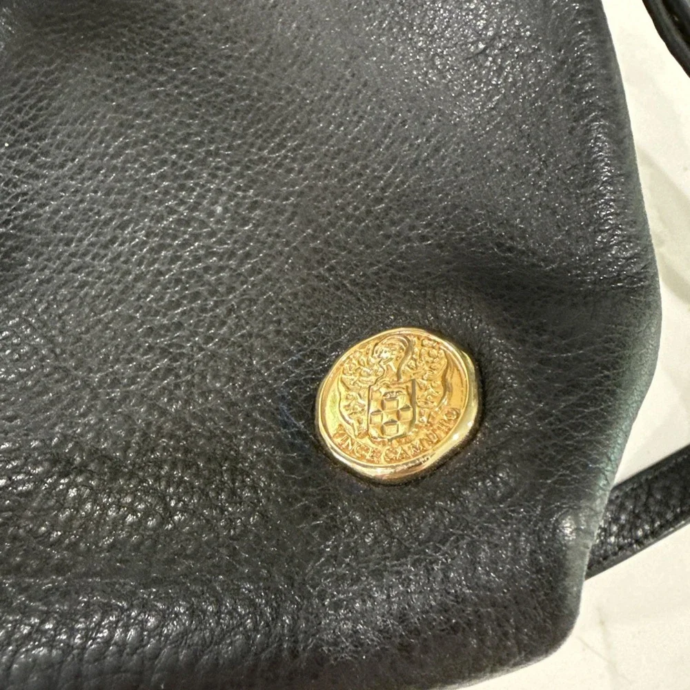 Vince Camuto Black Pebbled Leather Shoulder Hobo Bag Tassel Zipper 9in By 10in